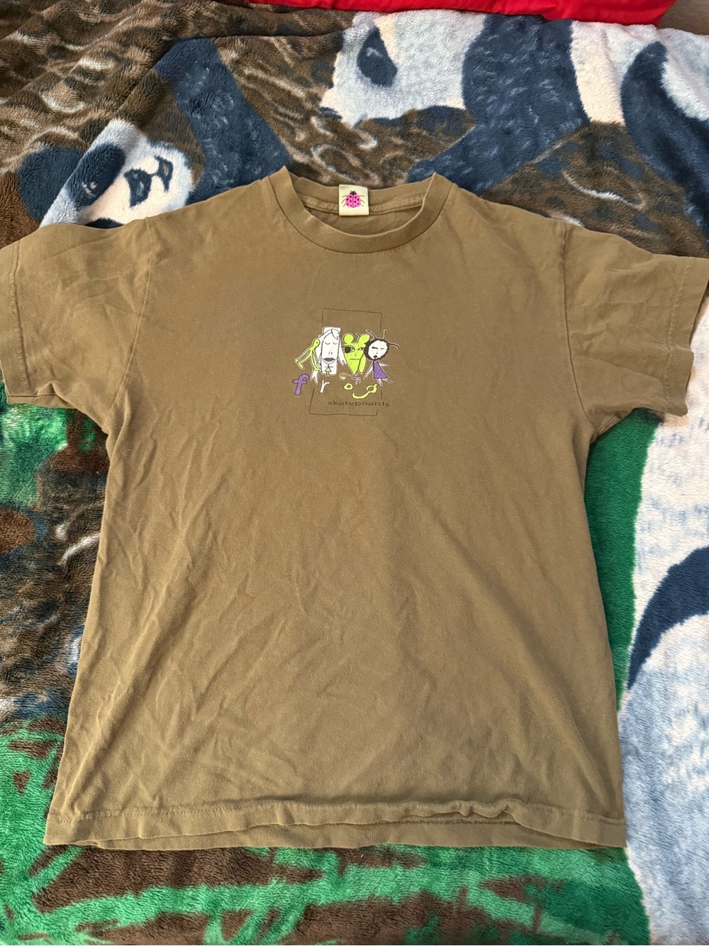 Frog Skateboards Olive Short Sleeve Graphic Tee with Small Center Cartoon